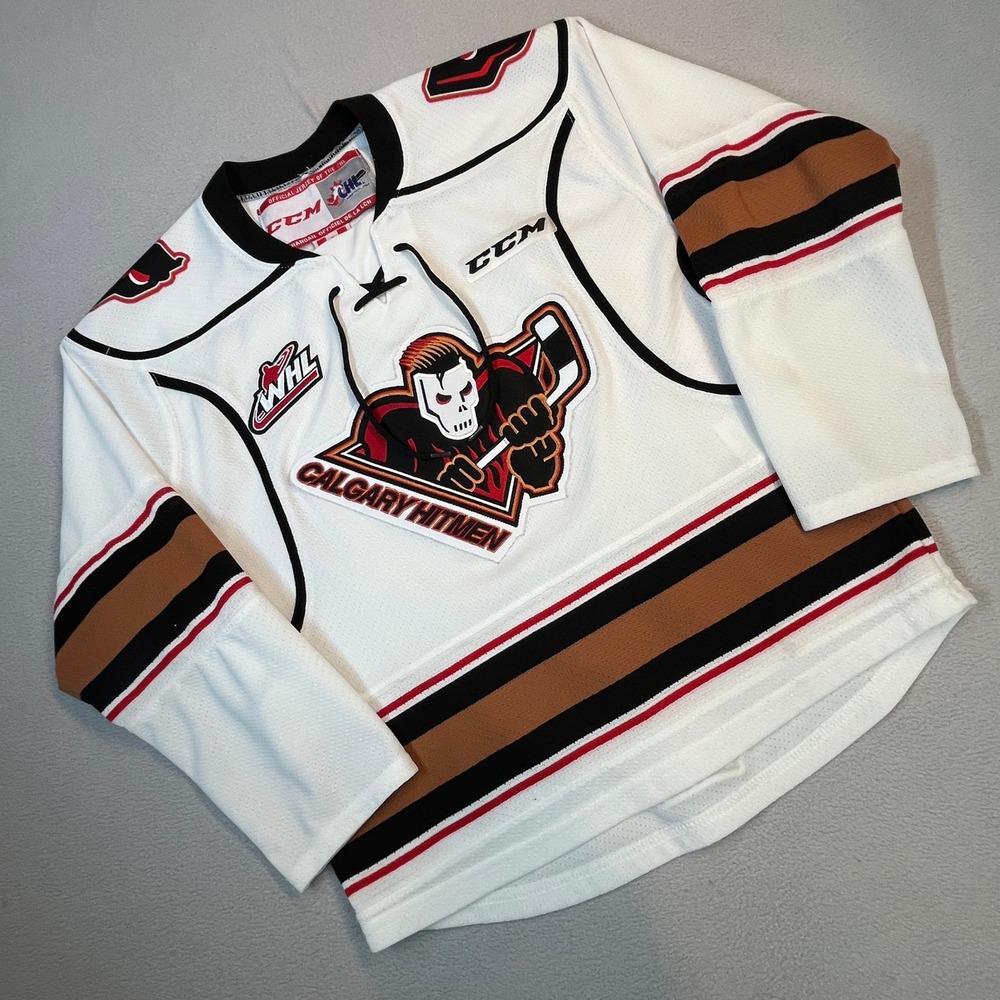 CCM Calgary Hitmen WHL Hockey Jersey Youth S/M White Lace Up Official CHL